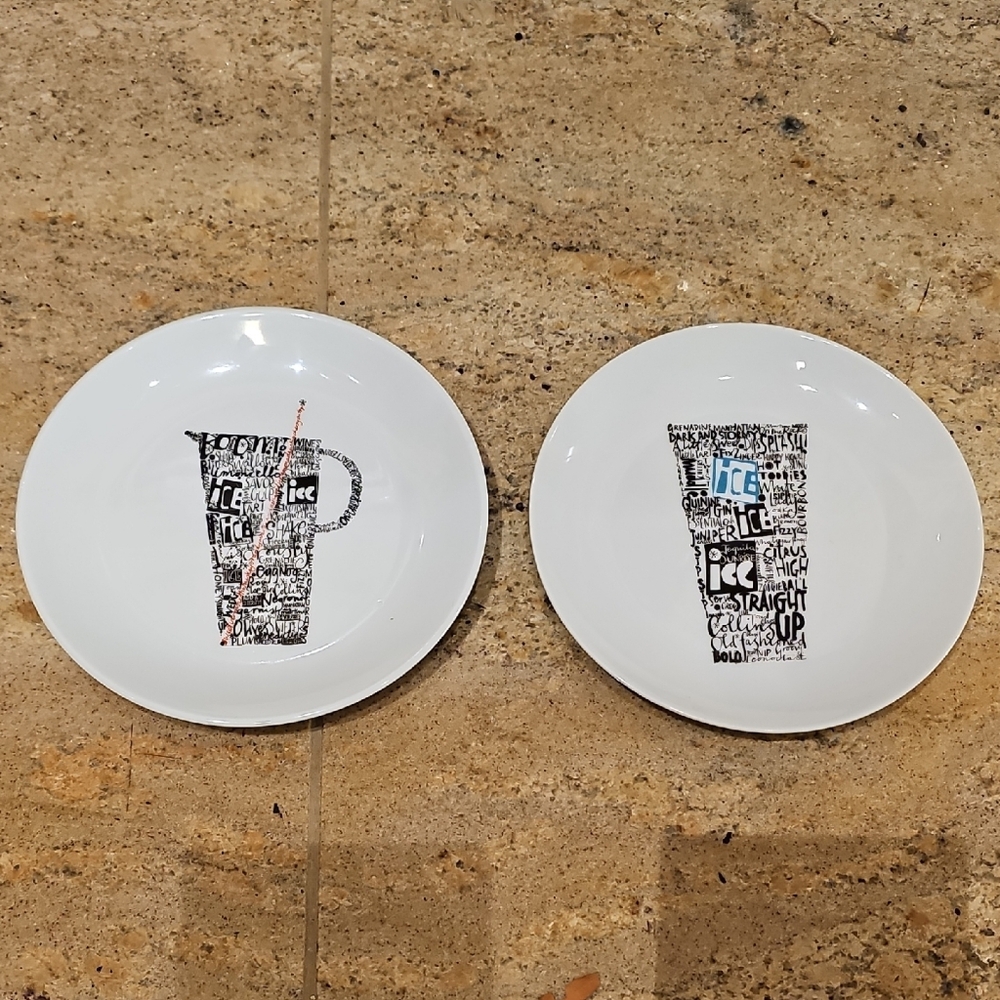 Crate & Barrel Snack Plates With Cocktail Motif